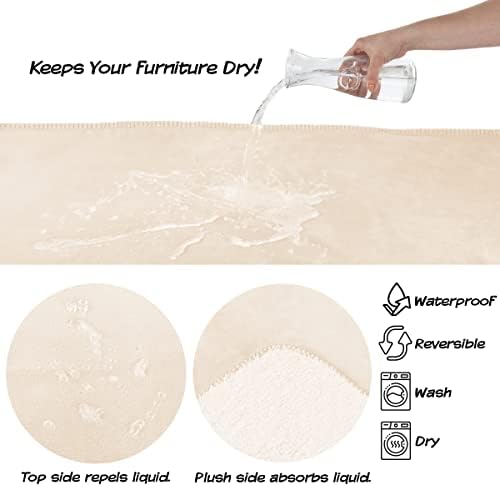 Waterproof Pet Blanket - 50x60-Inch Reversible Sherpa Fleece Throw Protects Couches, Cars, and Beds from Spills, Stains, and Fur by PETMAKER (Cream)