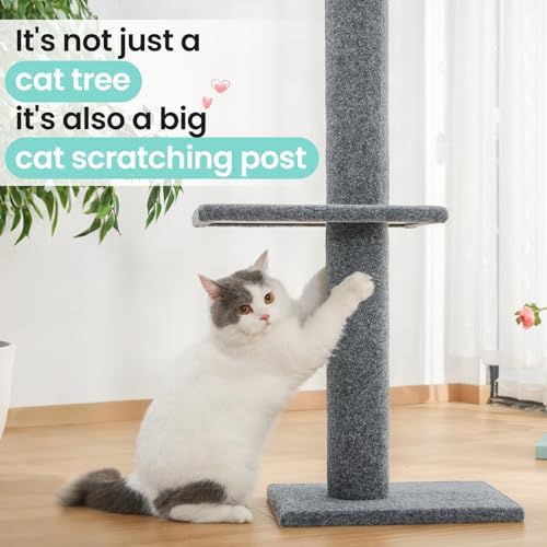 Max & Marlow 95-108" Floor to Ceiling Cat Tree for Indoor Cats, Light Grey
