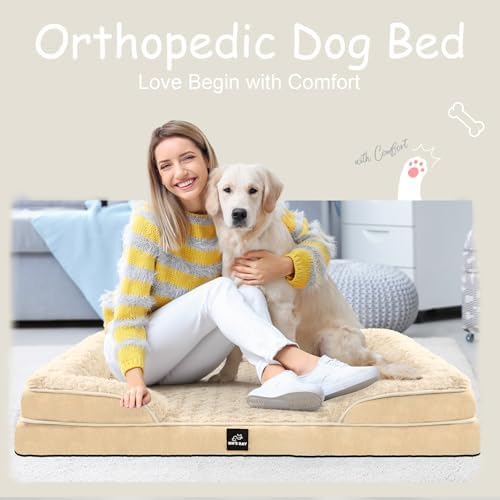 Orthopedic Dog Bed Medium Size Dog,Washable Dog Bed,Dog Couch Bed(Beige, M)