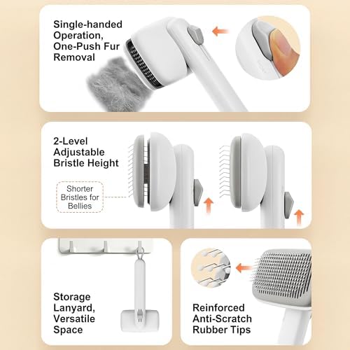 Cat Brushes for Indoor Cat,Pet Steam Brush for Dog Cats Grooming Kit Supplies Hair Grooming for Long Short Hair Cats Dogs (White)