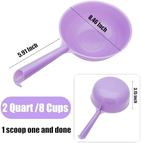 2 Quart Large Feed Scoop with Long Handle Grain Scoop for Horse Livestock Farm Large Dogs Water Ladle 8 Cups (Light Purple)