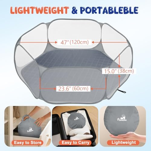 Pawaboo Small Animals Playpen with Pad, Gray+Gray