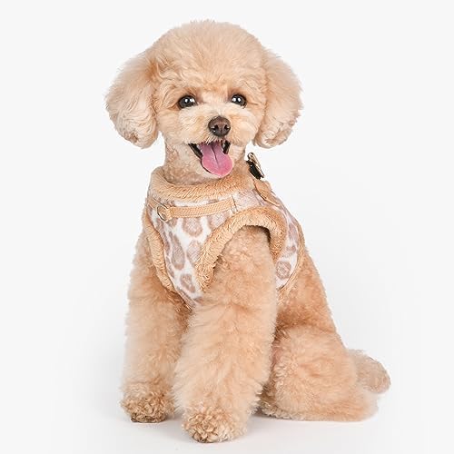 Puppia Kovo Vest Dog Harness Step-in Warm Winter Leopard Pattern for Small and Medium Dog, Beige, Medium