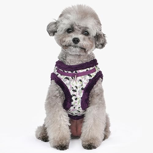 Puppia Huxley Vest Dog Harness Step-in Warm Winter Leopard Pattern for Small and Medium Dog, Purple, Small