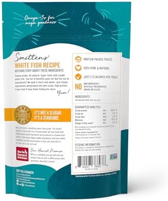 The Honest Kitchen Smittens Bites White Fish Cat Treats, Human Grade Limited Ingredient Treats with Wild Caught Fish & Omega Support, Crunchy High Protein Training Treat for Cats, 1.5 oz Bag