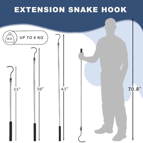 Snake Hook, 35"-65" Reptile Snake Hook Heavy Duty Long for Ball Python Rattlesnakes Rattle Copperhead Removal with Sponge Grip and Stainless Steel Rubber Tip Hook (55inch)