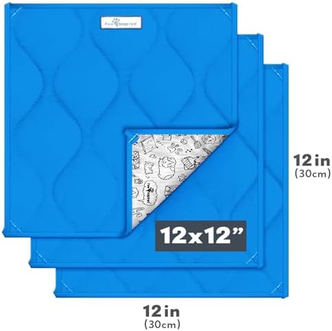 Paw Inspired Washable Fleece Guinea Pig Cage Liner Pads,12x12 Inch, Blue