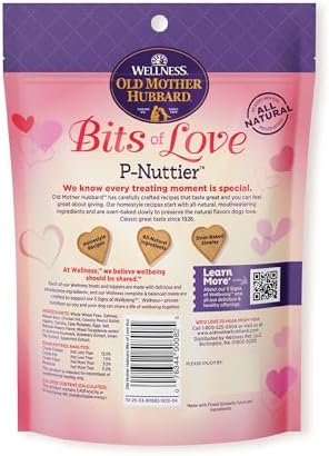 Old Mother Hubbard Wellness Bits of Love P-Nuttier Dog Biscuits, Natural Treats, Valentine's Day, Seasonal, Peanut Butter Flavor, 6 oz Bag (Pack of 2)