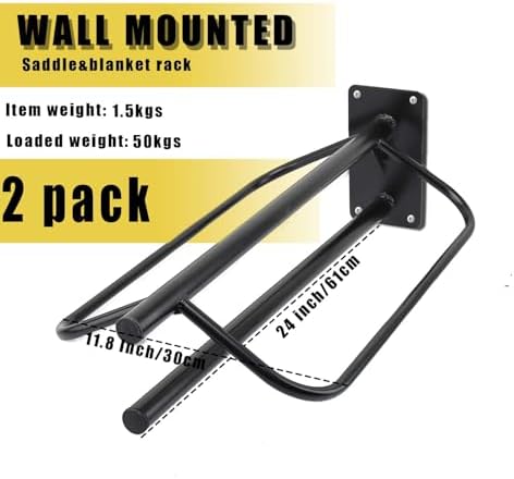 2 Pack Saddle Rack with Pad Bar,Heavy Duty Wall Mounted Saddle Stand Saddle Pad Rack for English Western Saddles Horses Blanket,Black