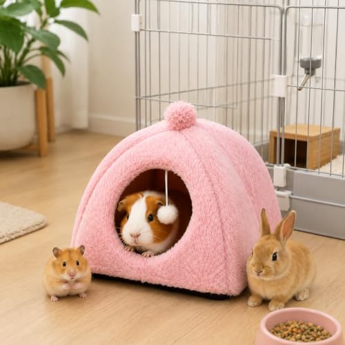 Guinea Pig Bed House Cozy Cave for Hamsters,Hedgehogs Small Rabbits (Pink)