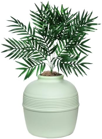 Good Pet Stuff Original Hidden Litter Box Planter, Decorative Cat Litter Enclosure, Carbon Filter, Faux Plant, Easy to Clean, Round Design, Removable Tray, Essentials Kit, Palm Plant, Mint Green