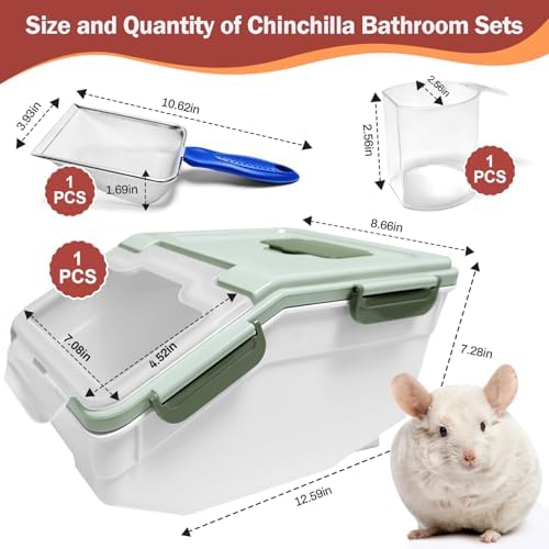 Large Chinchilla Sand Bath Container Kit Plastic Chinchillas Dust Bath House with Sand Cup and Sand Shovel Hamster Shower Room for Hedgehog Guinea Pig Squirrel and Other Small Animals(Green)