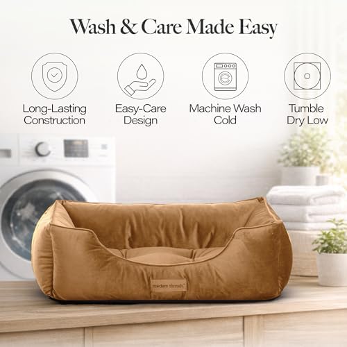 Modern Threads Luxury Dog Bed - Comfortable Tufted Velvet Cushion for Small to Large Dogs - Machine Washable - Durable & Cute Sleep Space for Pets - Pamper Your Pet with Cozy Beds - Caramel