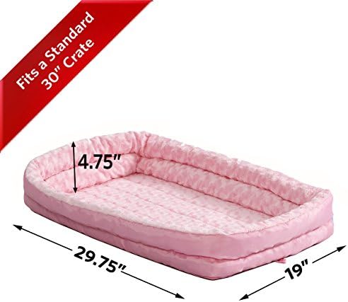 MidWest Homes for Pets Medium QuietTime Double Bolster Pet Bed, Pink Plush 30-Inch Crate Mat with Stacked Bolsters, Machine Washable, Secure Fit with Elastic Straps