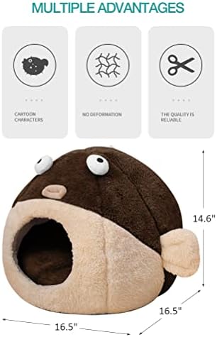 Cat Beds for Indoor Cats-Cat Bed Cave,Cute Lively Pufferfish Shape,Brown L