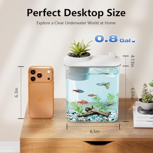 0.8 Gallon Betta Fish Tank Aquarium Starter Kit with Light and Lid(White)
