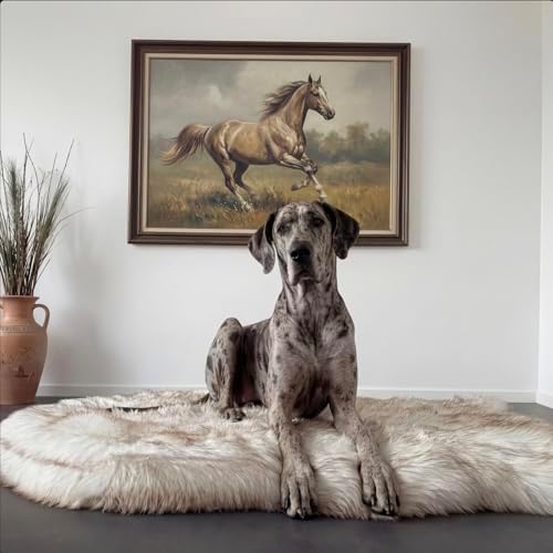 Faux Fur Orthopedic Dog Bed, Memory Foam, White w/Brown Tips 60"x35"