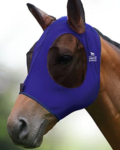 Harrison Howard Super Comfort Stretchy Fly Mask Large Eye Space with UV Protection Soft on Skin with Breathability Navy Blue S