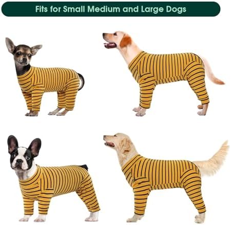 Kuoser Recovery Suit for Medium Dogs After Surgery, Long Sleeve Dog Surgery Recovery Suit, Dog Onesie for Abdominal Wounds Skin Disease, Yellow L