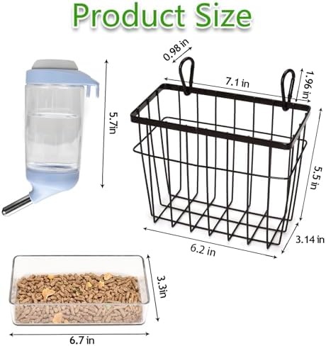 SANGLE SOPFFY Rabbit hay Feeder Small Animal Feeding Set with 350ml Water Bottle, Hay Rack, Pellet Dish for Guinea Pigs, Chinchillas, Bunny- Multifunctional Pellet Food Bowl Dispenser