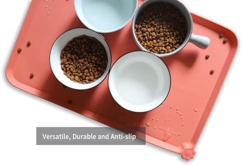 Hoki Found L Silicone Non Slip Pet & Cat Dog Feeding Tray - Waterproof & Pet Water Mats for Carpet - Burnt Coral