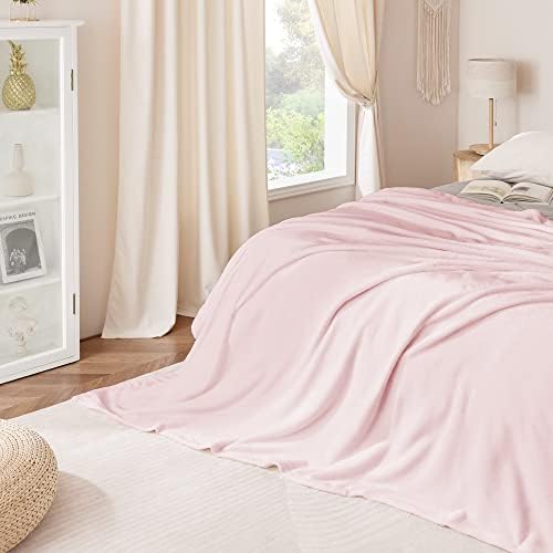 NICETOWN Pink Flannel Fleece Throw Blanket, 60x80 Inches Soft Twin Size Blanket for Couch, Cozy, Warm, Lightweight and Decorative for Gift/Travel/Camping