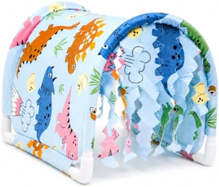 Guinea Pig Hideout Tunnel House, Blue Animal Print Small Animal Hideaway Bed with Curtains, Soft Fabric Cover and PVC Frame for Guinea Pigs, Hamsters, Hedgehogs and Small Pets