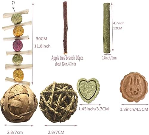 Bunny & Guinea Pig Toys - Rabbit & Hamster Accessories - Natural Timothy Biscuit Hay Sticks & Apple Wood Sticks for Teeth - Chinchilla & Rat Molar Chews