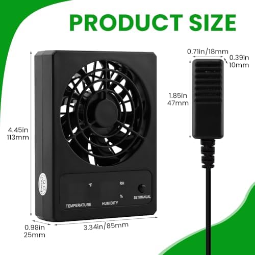 Reptile Ventilation Fan, Auto Temperature/Thermometer Control LED Digital Humidity Gauge, °C/°F Switchable Dehumidifier for Reptile Tank, Rainforest, Ecological Pet Rearing Box (Automatic Humidity)