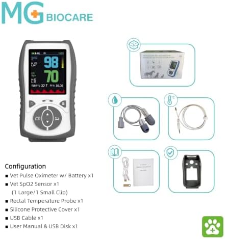 Veterinary Handheld Pulse Oximeter - 2.8" LCD Pet Vital Signs Monitor for SpO2/HR/TEMP - Used for Dogs, Cats, Horses - Rechargeable Battery & Silicon Case