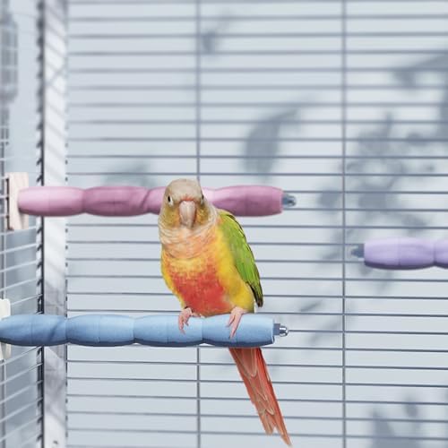 Bird Perch Stand for Parrots – Natural Ceramic Grinding Stick for Beak & Claw Trimming Cage Accessory for Budgies Parakeets Cockatiels Conures Chew Toy with Abrasive Surface (Blue, 7.8Inch)