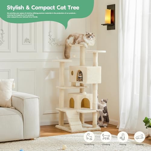 DUMOS 54 Inch Cat Tree Tower with Scratching Posts