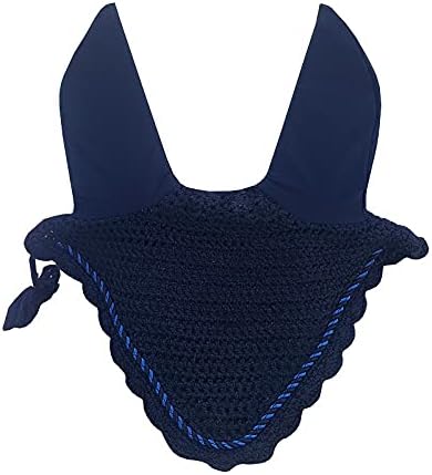 Horse Ear Bonnet Fly Veil Crochet Equestrian with Piping 30 Color Full/COB/Pony (Large/Full, Navy Blue)