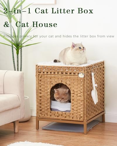 SETVSON Cat Litter Box Enclosure Hidden Litter Box Furniture, Natural