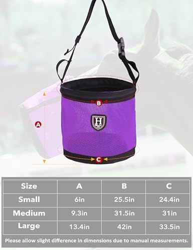 Harrison Howard Horse Muzzle Feed Bag Nylon Mesh Grain Feed Bag with Padded Neck Strap Adjustable Belt Purple Medium