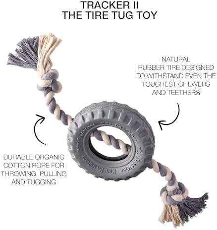 Pet Passion Natural Rubber Tire and Organic Cotton Rope Pull and Chew Dog Toy for All Pet Breeds, Gray, Medium
