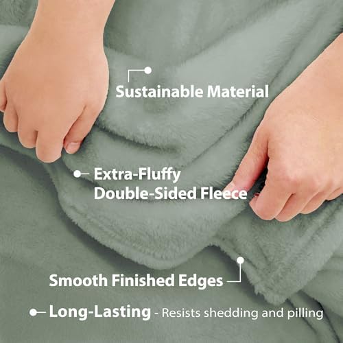 DEZ FURNISHINGS Ultra Soft Plush Fleece Throw Blanket, Double Sided Cozy Thick Warm Blanket for Sofa & Bed, King (108" x 90"), Sage Green