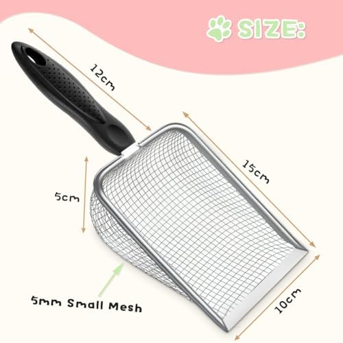 Metal Cat Litter Scoop,Sturdy Litter Cleaner Corner Shovel,Stainless Steel Mesh Litter Shovel,Easy to Clean Reptile Terrarium Sand Waste(Black)-Christmas
