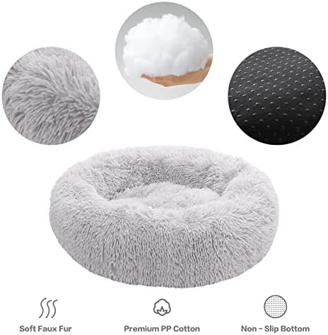 NOYAL Calming Dog Bed Donut Anti Anxiety Fluffy Dog Bed for Small Medium Dog and Cat