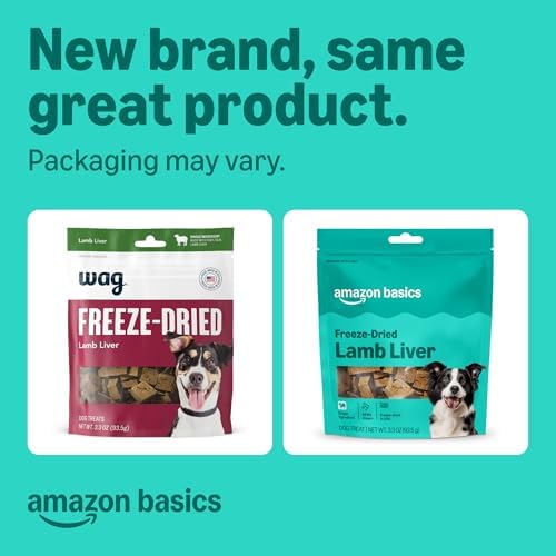 Amazon Basics Freeze-Dried Raw Single Ingredient Dog Treats, Lamb Liver, High Protein, Healthy Training Treats or Meal Topper for all Dogs, Grain-Free, 3.3oz (Previously Wag)
