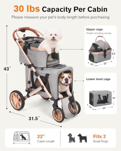 Double Pet Stroller with 2 Detachable Carriers, Shock-Absorbing