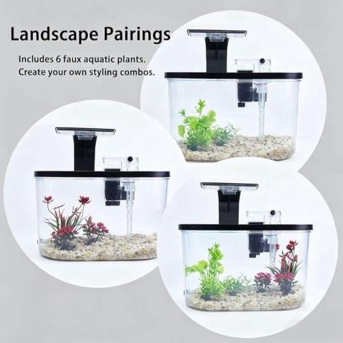 1.5 Gallon Betta Fish Tank Kit, Small Aquarium Starter Kit with Quiet Filter, LED Light & Decorations, Crystal Clear Acrylic Nano Desktop Aquarium for Shrimp, Guppy, Office Home Decor