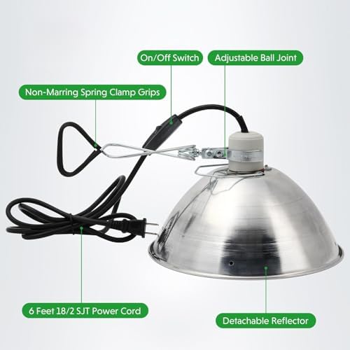 Simple Deluxe Clamp Lamp Light with 10.5 Inch Adjustable Aluminum Reflector and 6 Feet Cord, up to 250W E26 Socket (no Bulb Included), 2-Pack