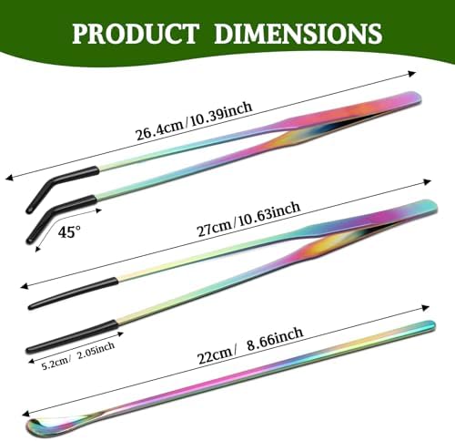 OLIISS Stainless Steel Reptile Feeding Tongs and Spoon Set - 10.6" Straight & Curved Tweezers for Aquariums & Crafts - Feeder Tools for Bearded Dragons & Lizards - Terrarium Tank Supplies