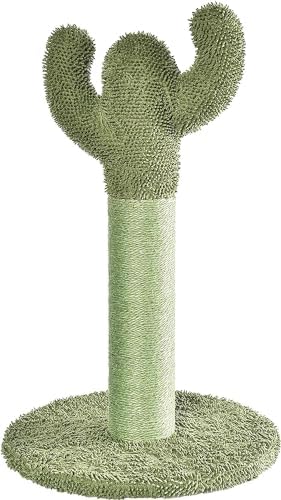 Amazon Basics Cat Scratching Post, Indoor Cactus with Natural Sisal for Kittens with Dangling Ball Toy, Medium, 25.6"H, Green