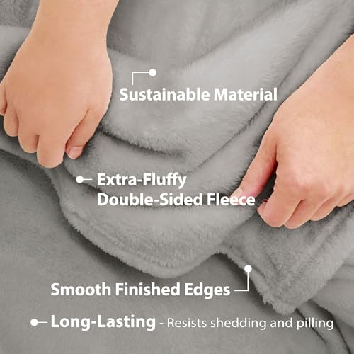 DEZ FURNISHINGS Ultra Soft Plush Fleece Throw Blanket, Double Sided Cozy Thick Warm Blanket for Sofa & Bed, Twin (66" x 90"), Light Gray