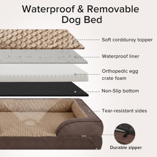 INVENHO XXL Plus Orthopedic Dog Beds Large Sized, XL Washable Dog Sofa with Egg-Crate Foam, Waterproof Lining and Non-Skid Bottom