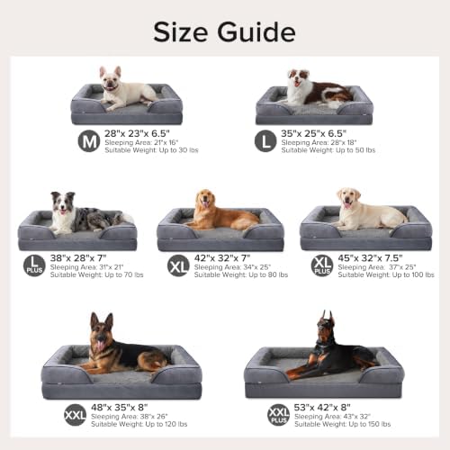 INVENHO L Plus Orthopedic Dog Bed for Large Dogs, Washable Dog Sofa with Egg-Crate Foam, Waterproof Lining and Non-Skid Bottom