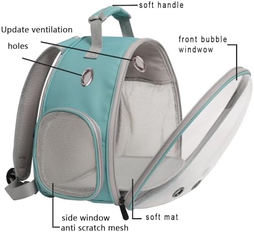 Small Animal Portable Backpack Carrier with Leather Harness and Leash Set,Space Capsule Clear Bubble Window Travel Backpack for Bearded Dragon,Guinea Pig,Rabbit,Airline Approved