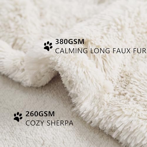 gogobunny Waterproof Dog Blanket for Couch & Furniture Protection - Super Soft Reversible Throw for Large Dogs & Cats, Calming Washable Fur & Sherpa Pet Blanket (40x50 Inch, Cream)